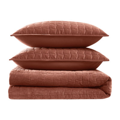 Brooklyn Loom Matte Cotton Velvet Wavy Stitch Easy Care Quilt Set