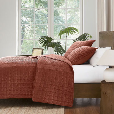 Brooklyn Loom Matte Cotton Velvet Wavy Stitch Easy Care Quilt Set