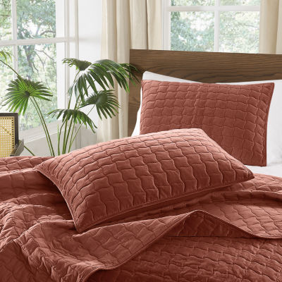 Brooklyn Loom Matte Cotton Velvet Wavy Stitch Easy Care Quilt Set