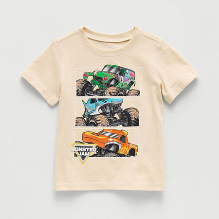 Hot Wheels Babies' Toddler Boys Crew Neck Short Sleeve Regular Fit Monster Jam Graphic T-shirt In Brown