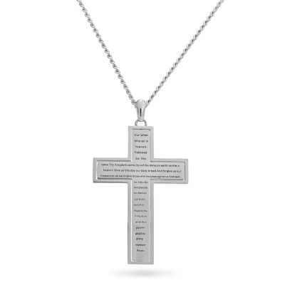 Mens Cubic Zirconia Stainless Steel Lords Prayer Cross Pendant