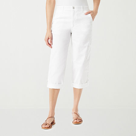 Gloria Vanderbilt Womens Mid Rise Utility Cargo Capris, 16, White