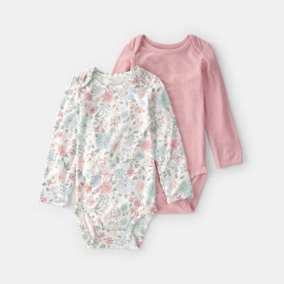 Carter's Purelysoft Baby Girls Round Neck Long Sleeve 2-pc. Bodysuit
