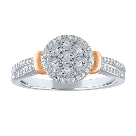 Diamond Blossom Womens 1/6 CT. T.W. Genuine White Diamond 14K Rose Gold Over Silver Sterling Silver Cocktail Ring