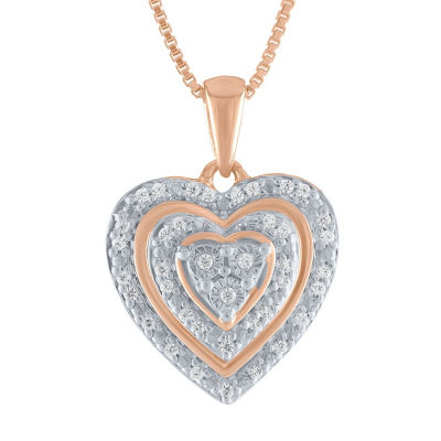 Womens 1/10 CT. T.W. Mined White Diamond 14K Rose Gold Over Silver Sterling Silver Heart Pendant Necklace