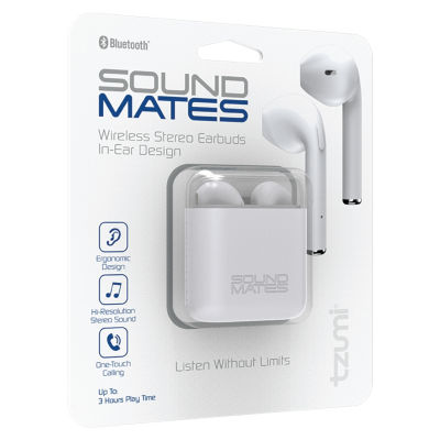 Tzumi SoundMates True Wireless Earbuds with Protective Charging Case - White