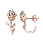 Enchanted Disney Fine Jewelry 1/10 CT. T.W. Genuine White Diamond 14K Rose Gold Over Silver Flower Beauty and the Beast Belle Princess Drop Earrings