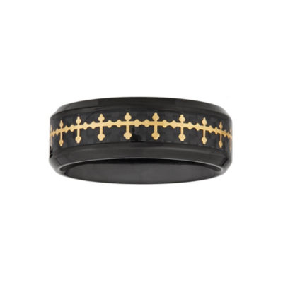 Mens 8MM Stainless Steel Cross Wedding Band