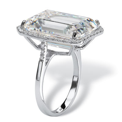 DiamonArt® Womens White Cubic Zirconia Platinum Over Silver Rectangular Cocktail Ring