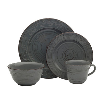Pfaltzgraff Trellis Gray 16pc 16pc. Stoneware Dinnerware Set, Color