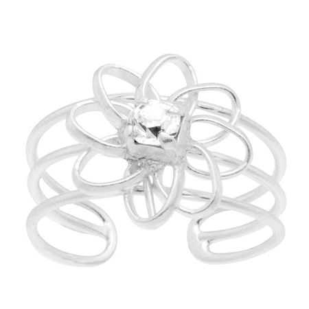 Itsy Bitsy Flower White Crystal Sterling Silver Toe Ring, One Size