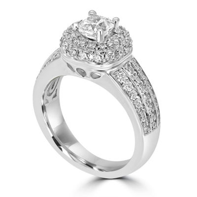 Womens 1 3/4 CT. T.W. Natural White Diamond 14K White Gold Cushion Engagement Ring