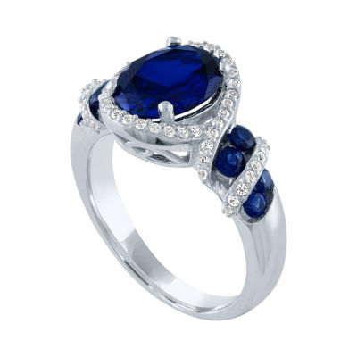 Womens Lab Created Blue Sapphire Sterling Silver Cocktail Ring