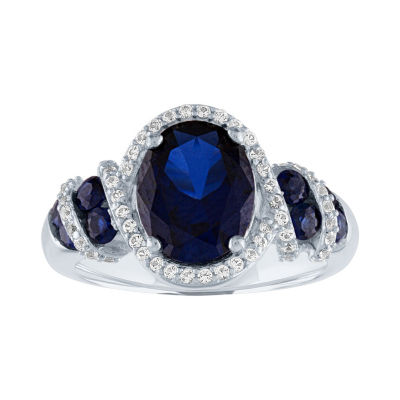 Womens Lab Created Blue Sapphire Sterling Silver Cocktail Ring