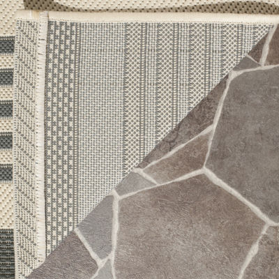 Safavieh Courtyard Collection Santos Stripe Indoor/Outdoor Round Area Rug