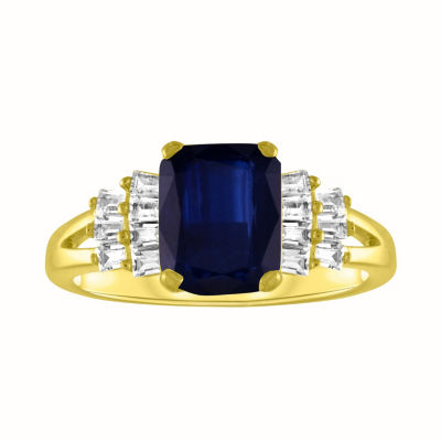 Womens Lab Created Blue Sapphire 14K Gold Over Silver Cocktail Ring