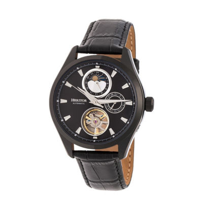 Heritor Mens Automatic Black Leather Strap Watch Herhr6905