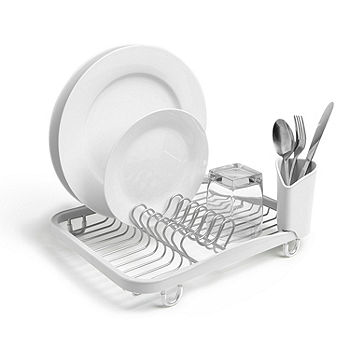Mega Chef Dish Rack with 14 Plate Positioners & Detachable Utensil Holder, White, 17.5