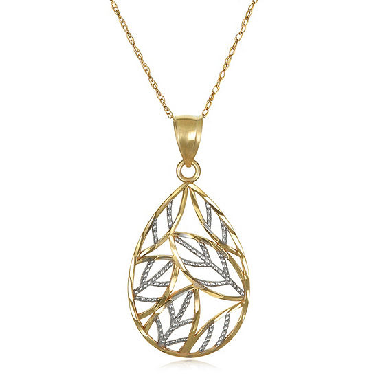 Leaf Womens 10K Gold Pear Pendant Necklace