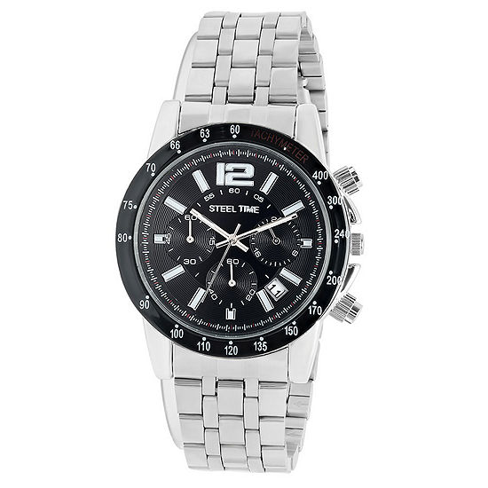 Steeltime Mens Silver Tone Stainless Steel Bracelet Watch 998-029-W ...