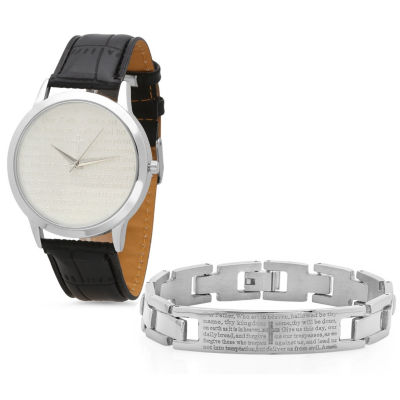 Steeltime Mens Lord's Prayer Silver Tone Bracelet Watch-998-010-W-613-149-B