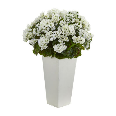 27” Geranium Artificial Plant in White Planter UV Resistant (Indoor