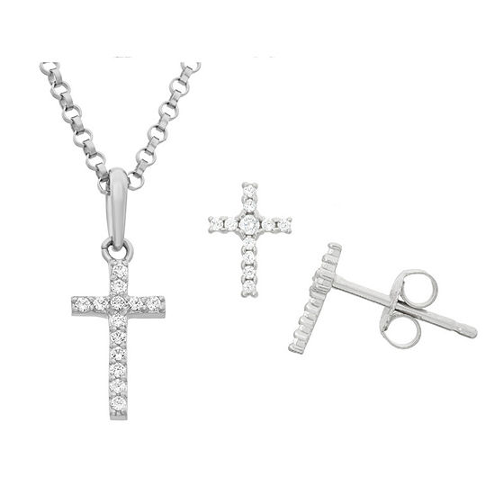 White Cubic Zirconia Sterling Silver Cross 2-pc. Jewelry Set