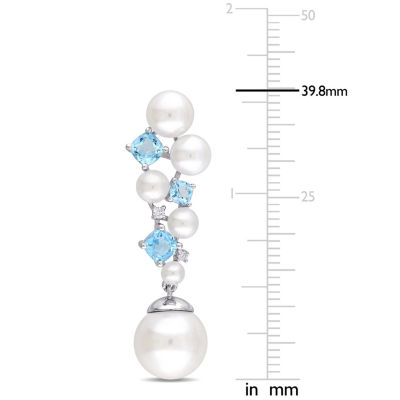 Womens Diamond Accent White Cultured Freshwater Pearl Sterling Silver Drop Earrings