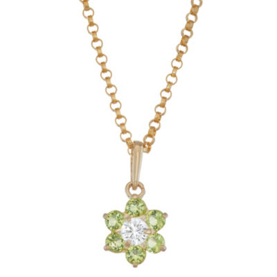 Girls Cubic Zirconia 10K Gold Flower Pendant Necklace