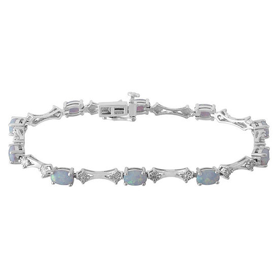 Diamond Accent White Opal Sterling Silver 7.25 Inch Tennis Bracelet