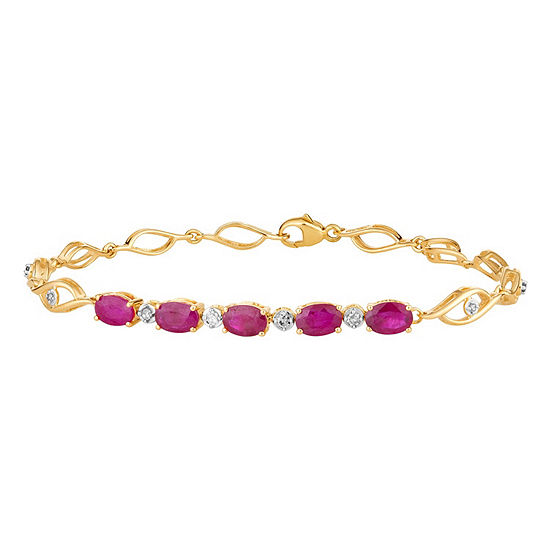 Diamond Accent Lead Glass-Filled Red Ruby 10K Gold 7.5 Inch Tennis Bracelet