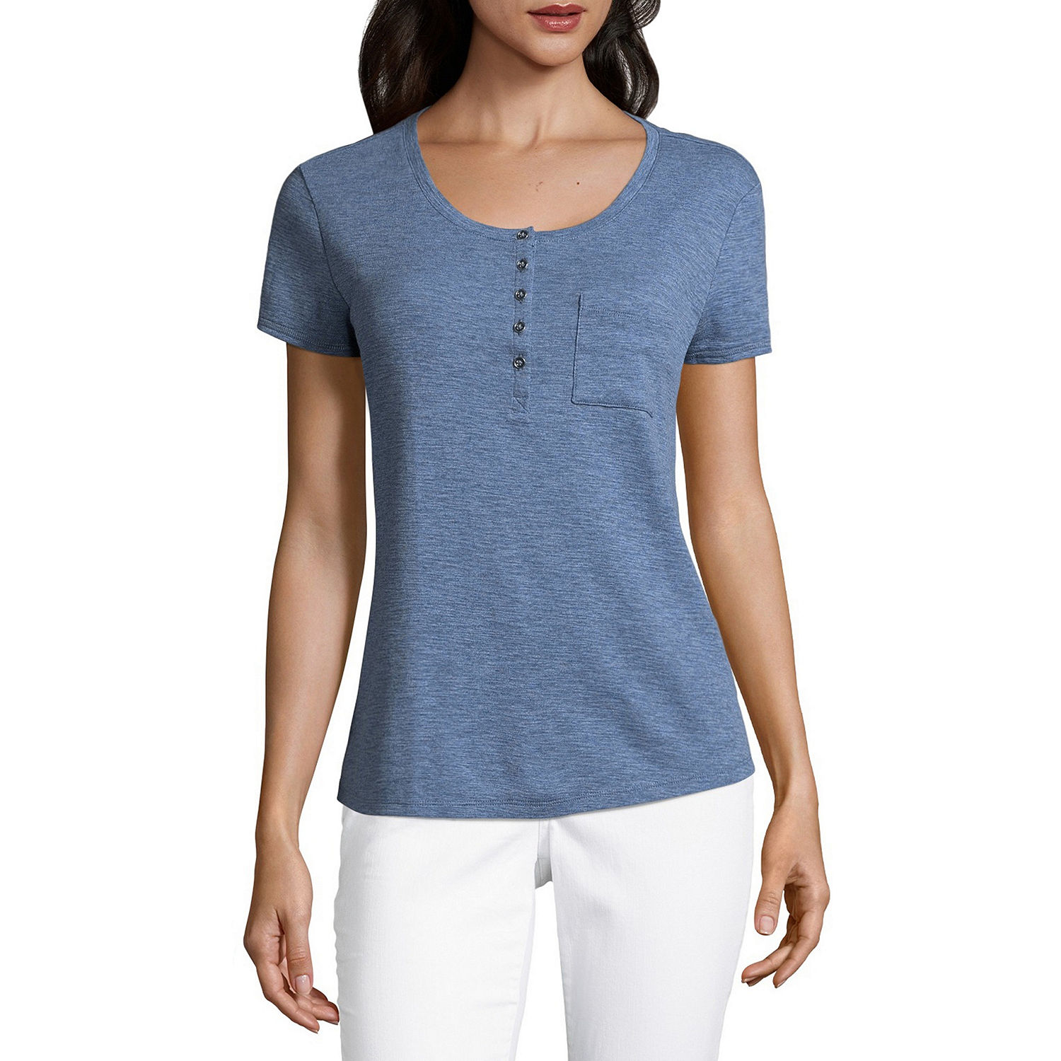 Liz Claiborne Short Sleeve Henley Neck T-Shirt - JCPenney