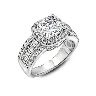DiamonArt® Womens White Cubic Zirconia Sterling Silver Engagement Ring