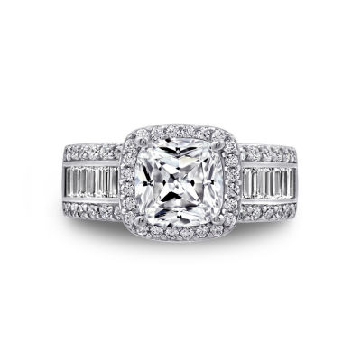 DiamonArt® Womens White Cubic Zirconia Sterling Silver Engagement Ring