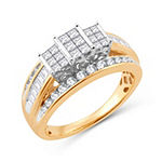 Love Lives Forever Womens 1 CT. T.W. Genuine White Diamond 10K Gold Side Stone 3-Stone Engagement Ring