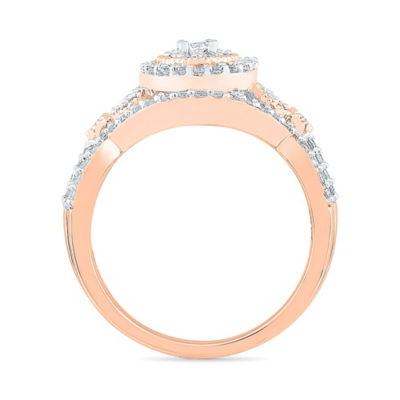 Womens 1/2 CT. T.W. Natural White Diamond 10K Rose Gold Round Side Stone Halo Bridal Set