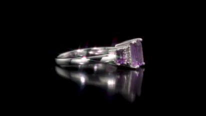Genuine Amethyst and Diamond Accent 3 Stone Ring