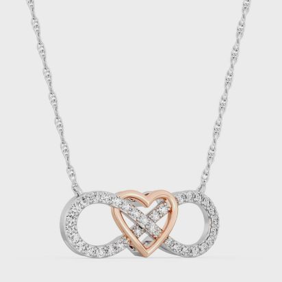 52% off! Genuine White Diamond & 14K Rose Gold Over Silver Heart good Necklace