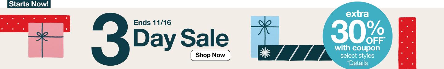 3 Day Sale. Extra 30% Off with coupon