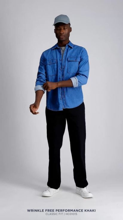 Haggar Wrinkle Free Performance Khaki Mens Classic Fit Flat