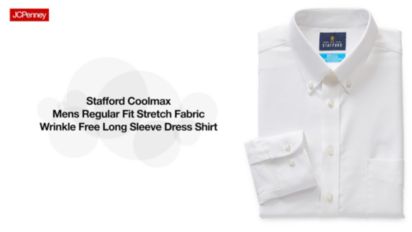 Stafford Coolmax Mens Regular Fit Stretch Fabric Wrinkle Free Long Sleeve Dress Shirt, 15-15.5 34-35, White | Easter Fashion