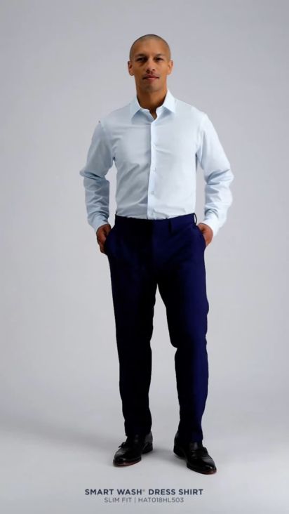 slim fit dress slacks Haggar Men's Classic-Fit Smart Wash Dress Shirt - White