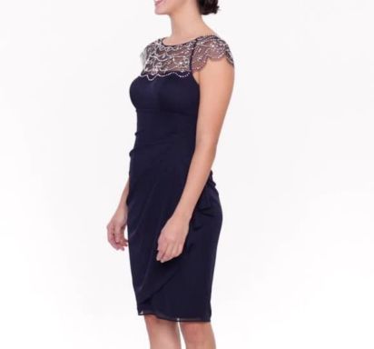 Dj jazz cap sleeve 2025 beaded neck sheath dress