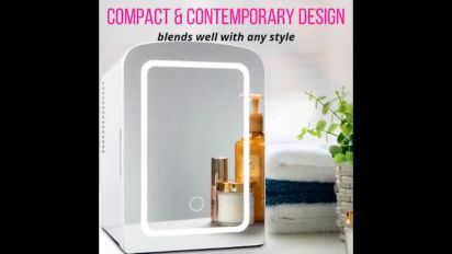 Cosmetic Fridge with LED Lighted Makeup Mirror- 6L Portable AC/DC COSM6,  Color: White - JCPenney