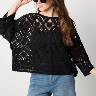 a.n.a Crochet Boat Neck Pullover Sweater