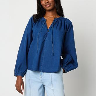 a.n.a Denim Long Sleeve Blouse