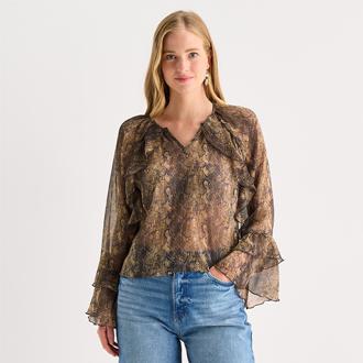 a.n.a Ruffle Y Neck Blouse