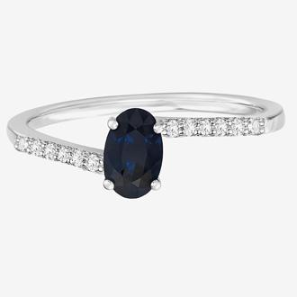 Blue Sapphire Side Stone Bypass Ring