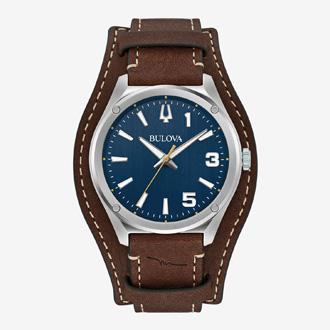 Bulova Mens Brown Leather Strap Watch