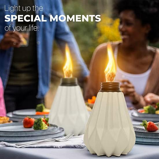Deco Window Set Of 4 Tabletop Ceramic Lamp Landscape Multicolored Lantern With Fiberglass Wick & Cap For Garden Patio Yard Torch